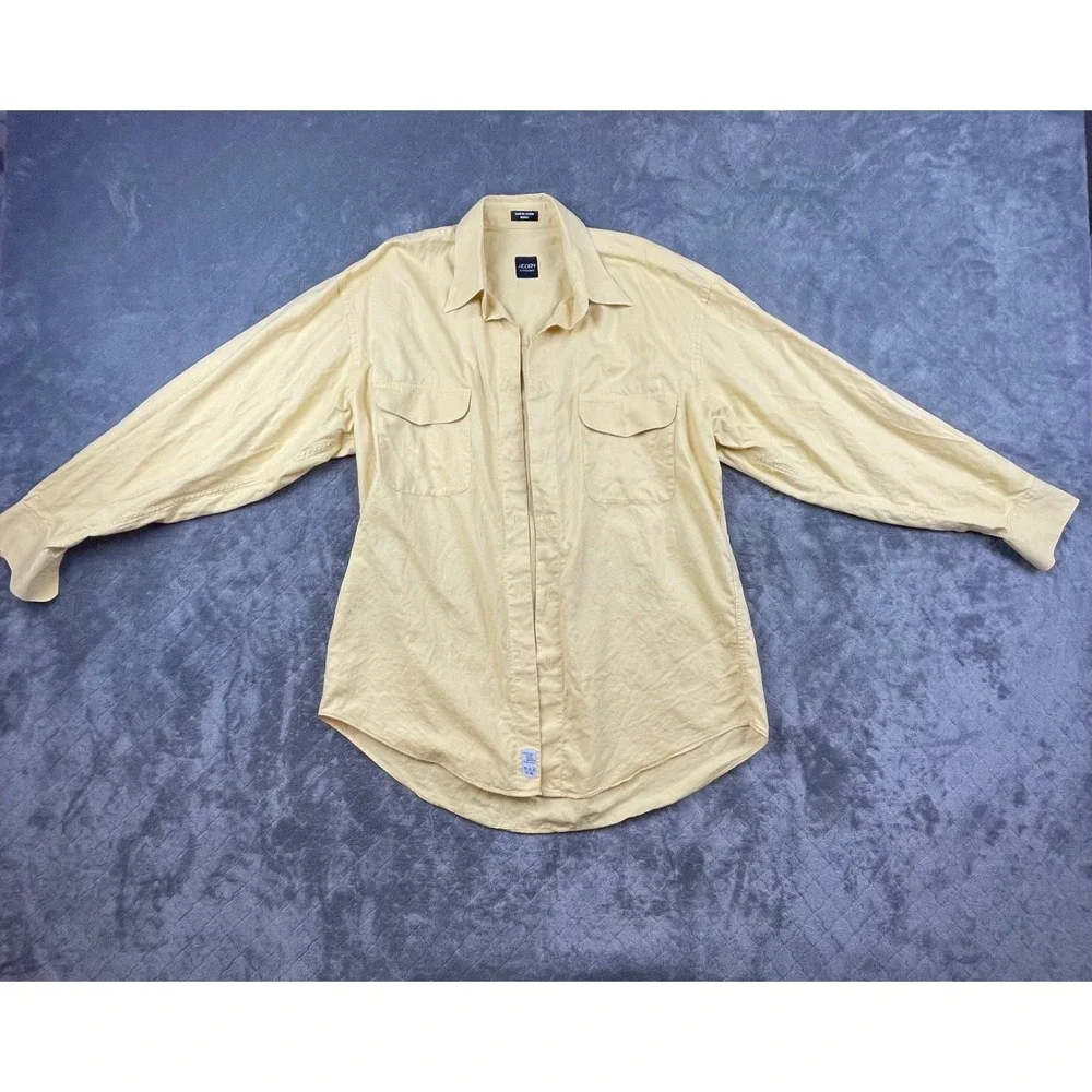 Acorn by Bob Goldfeder Mens Yellow Cotton‎ Button Down Shirt Made in Italy ML